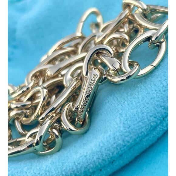 Tiffany & Co. 18K Gold 27 Clasping Links Necklace Choker 4 Charms 15.3” Pristine - Picture 12 of 16